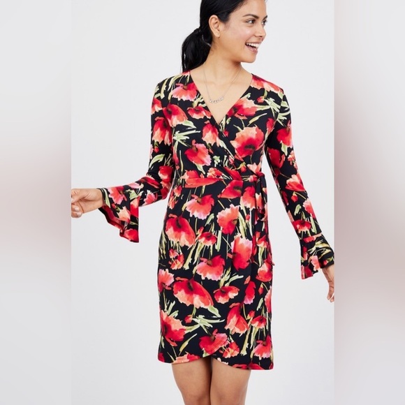 London Times Le Tote Poppy Print Wrap Dress - Picture 1 of 5